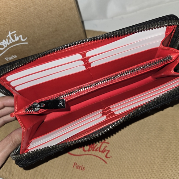 Christian Louboutin Black Studded Zip Wallet - Picture 8 of 9